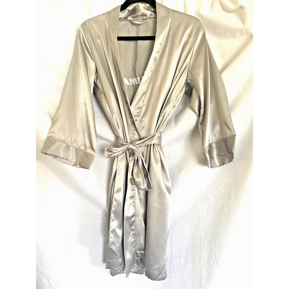 Bridesmaid Embroidered, Silver Robe with Tie, Size Small